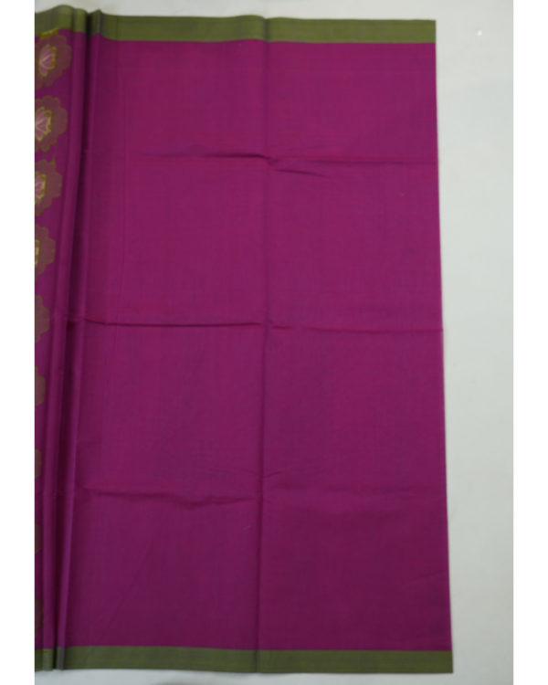PURE COTTON SAREE - Magenta Pink with Olive Green Border