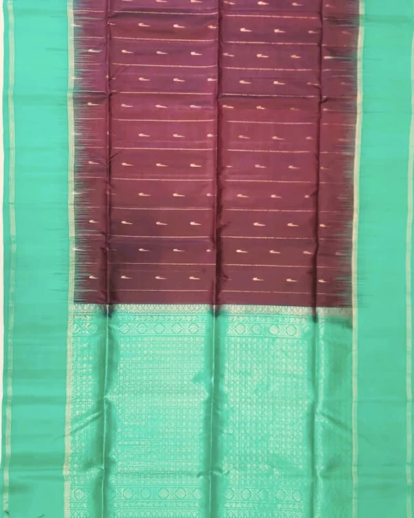 SOFT SILK SAREE - Green with Deep Wine Purple Contrast
