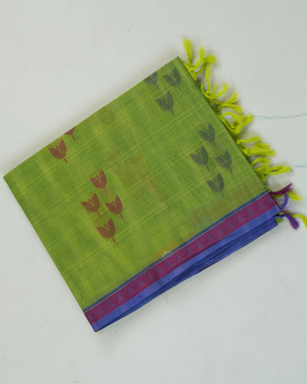 13 PURE COTTON SAREE - Parrot Green