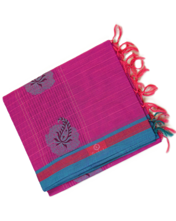 .13 PURE COTTON SAREES - Magenta with Teal Blue & Coral