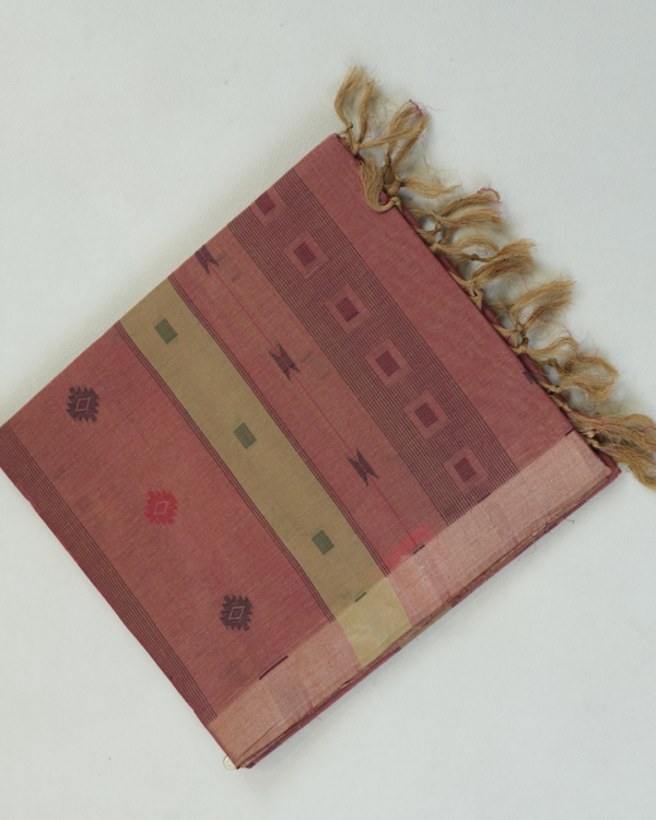 13 PURE COTTON SAREE - Dusty Rose Pink with Beige