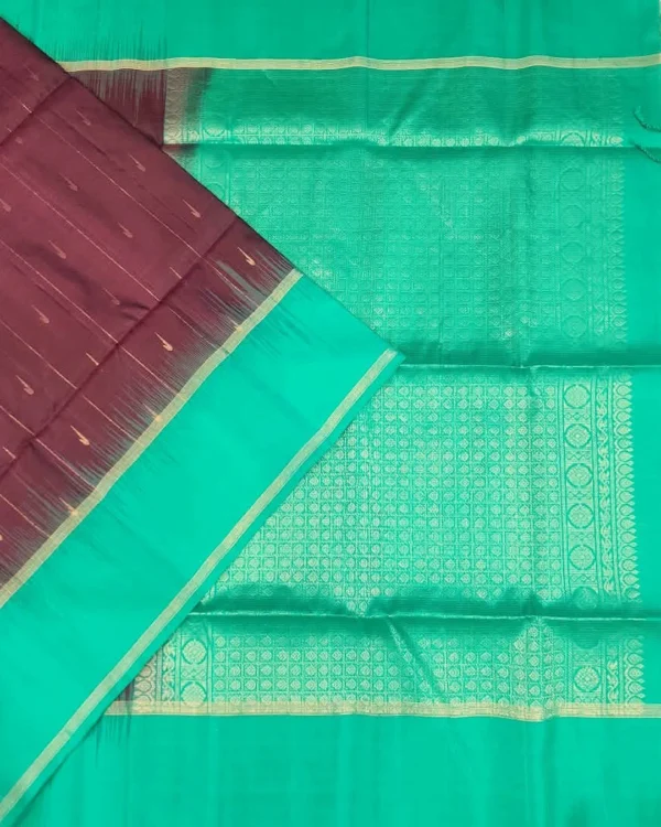 SOFT SILK SAREE - Green with Deep Wine Purple Contrast