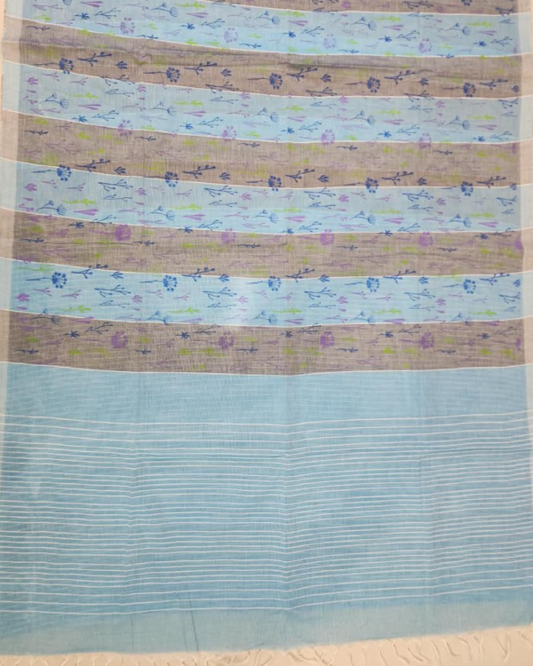 COTTON SAREES - Pastel Aqua Blue with Grey and Multicolour Floral Print