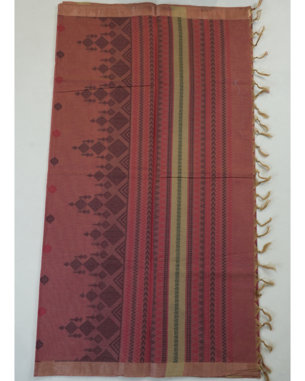 14 PURE COTTON SAREE - Dusty Rose Pink with Beige