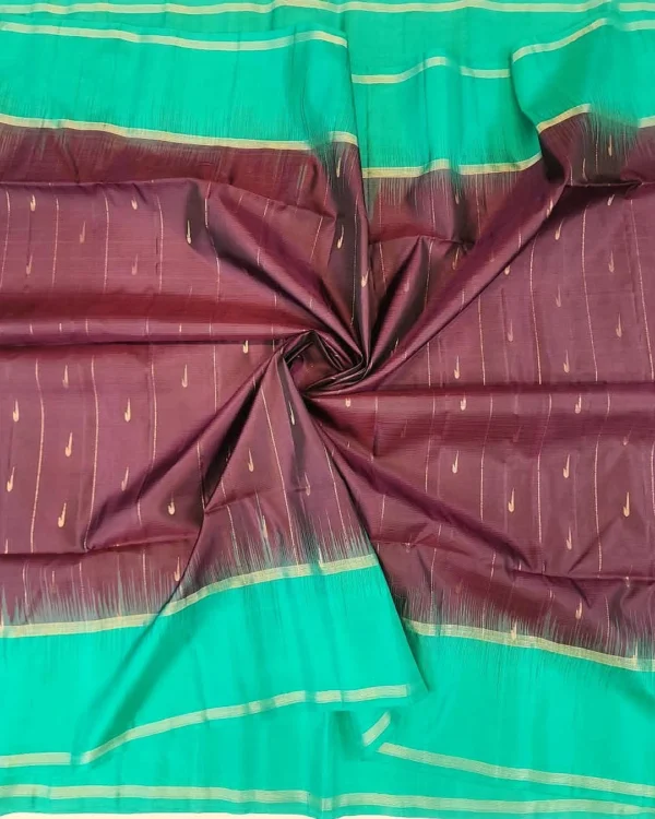 SOFT SILK SAREE - Green with Deep Wine Purple Contrast