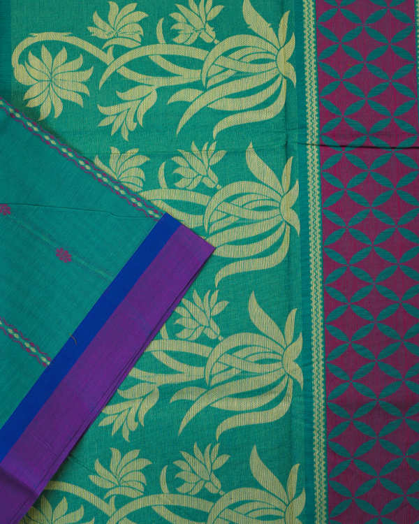 PURE COTTON SAREES - Teal Green