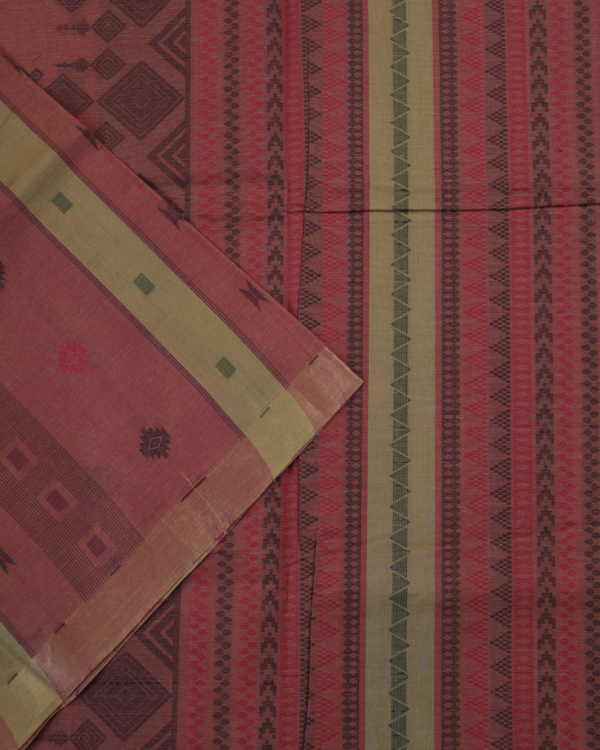 15 PURE COTTON SAREE - Dusty Rose Pink with Beige