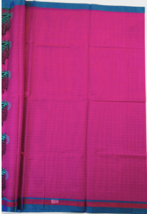 .16 PURE COTTON SAREES - Magenta with Teal Blue & Coral