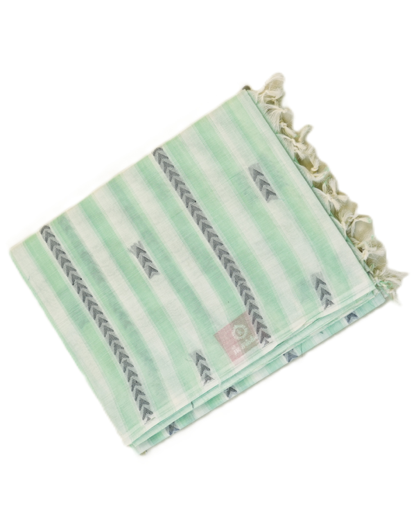 PURE COTTON SAREES - Mint Green with White & Charcoal Grey