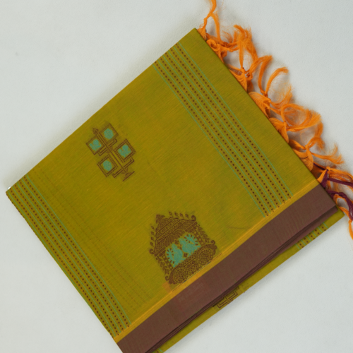 PURE COTTON - Mustard Olive Green with Coffee Brown