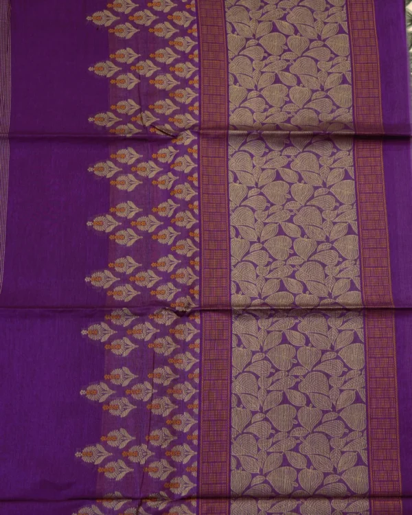 PURE COTTON SAREES - Deep Violet with Antique Gold & Black