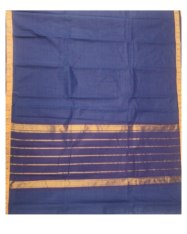 ...18 CHETTINAD COTTON SAREES - Royal Blue with Teal Blue Checks & Antique Gold