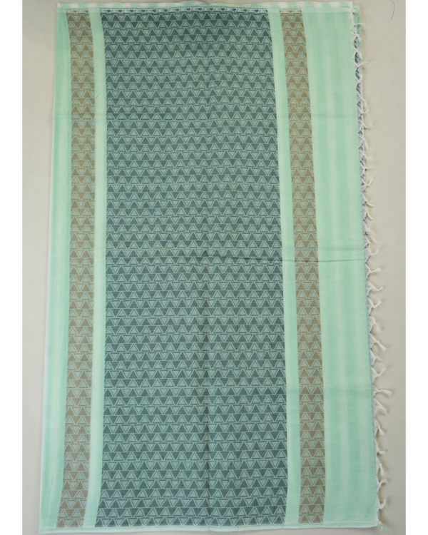 PURE COTTON SAREES - Mint Green with White & Charcoal Grey