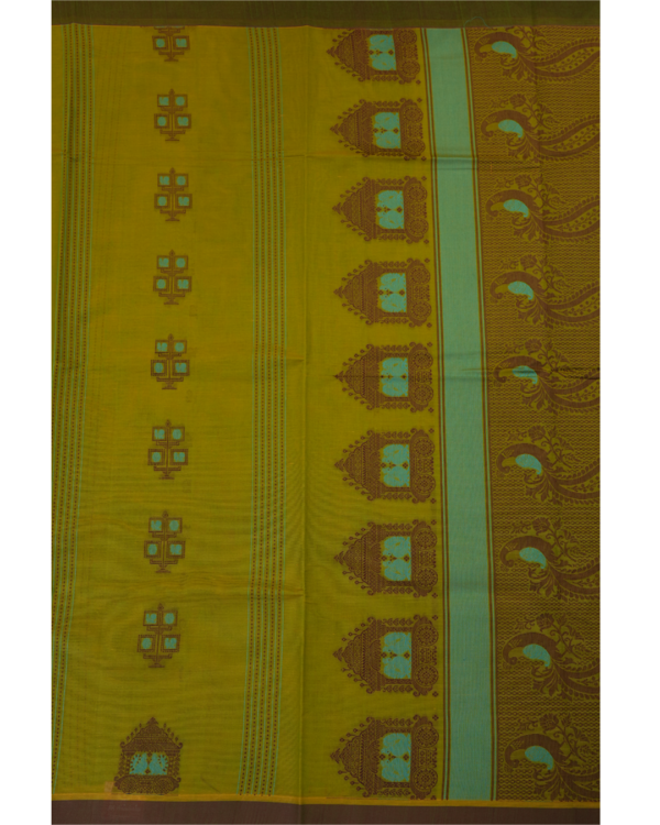 PURE COTTON - Mustard Olive Green with Coffee Brown