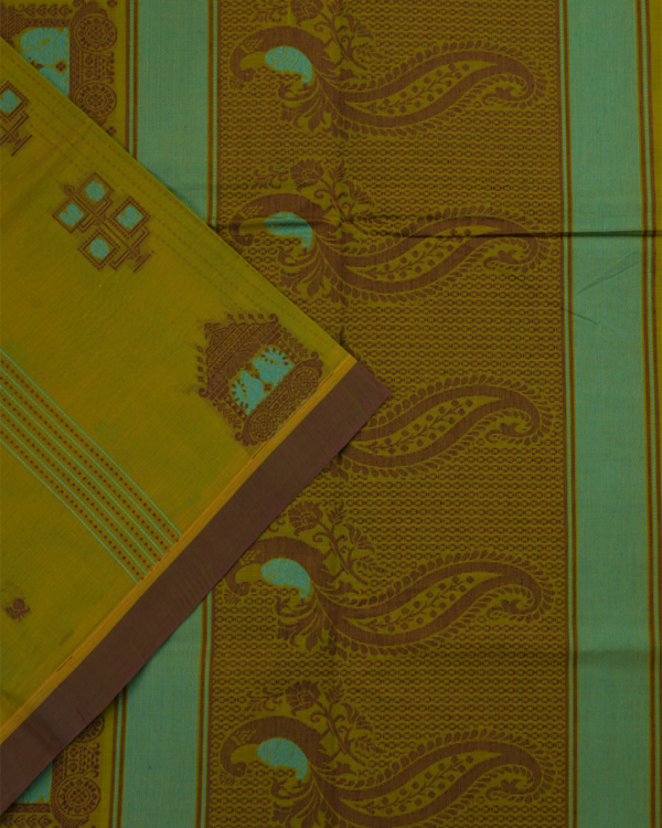 PURE COTTON - Mustard Olive Green with Coffee Brown