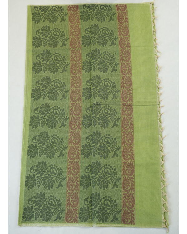 2 PURE COTTON SAREE - Light Olive Green with Dark Green