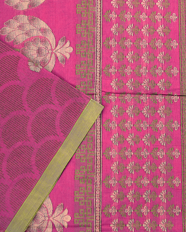 PURE COTTON - Magenta Pink with Sage Green Border