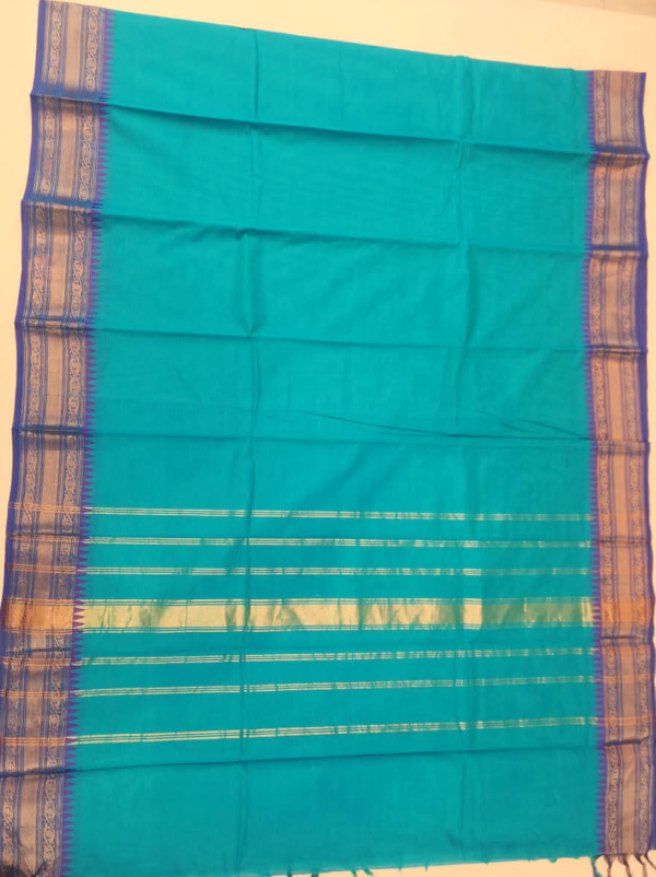 ..2 CHETTINAD COTTON SAREES - Peacock Teal with Royal Blue and Antique Gold