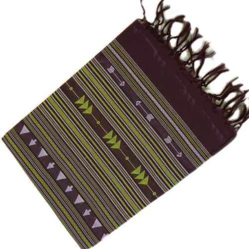 PURE COTTON SAREES - Chocolate Brown with Lime Green & Silver