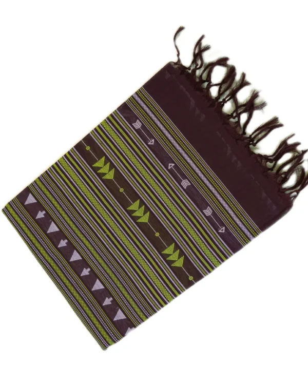 PURE COTTON SAREES - Chocolate Brown with Lime Green & Silver