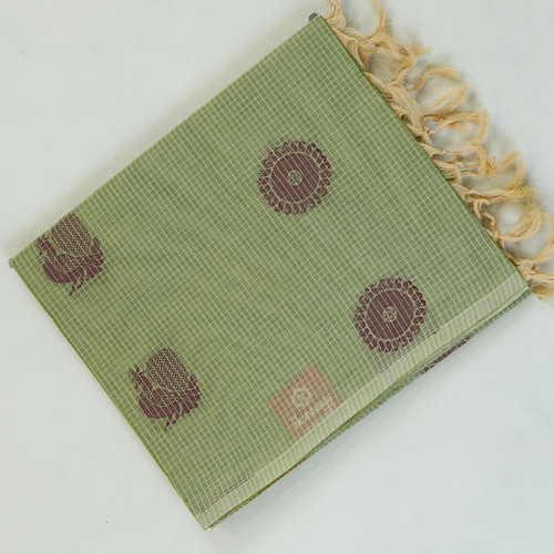 PURE COTTON SAREE - Sage Green with Maroon