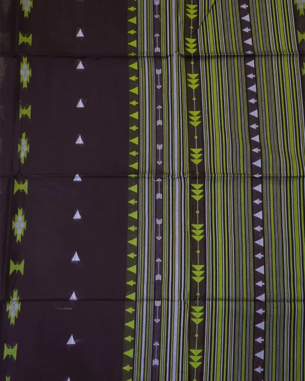 PURE COTTON SAREES - Chocolate Brown with Lime Green & Silver