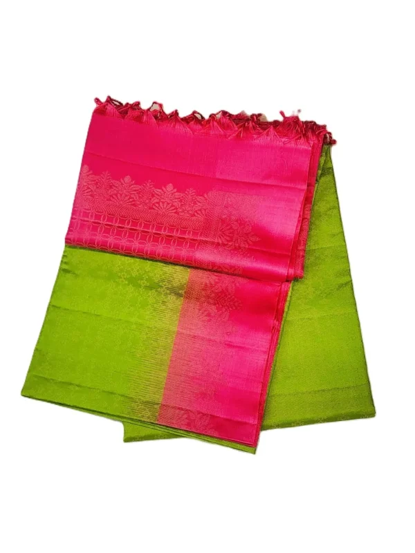 22 SOFT SILK SAREES - Parrot Green with Rani Pink