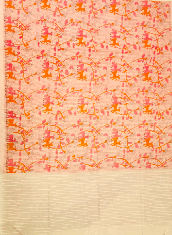 COTTON SAREES  -  Blush Peach with Coral Pink, Orange and Beige