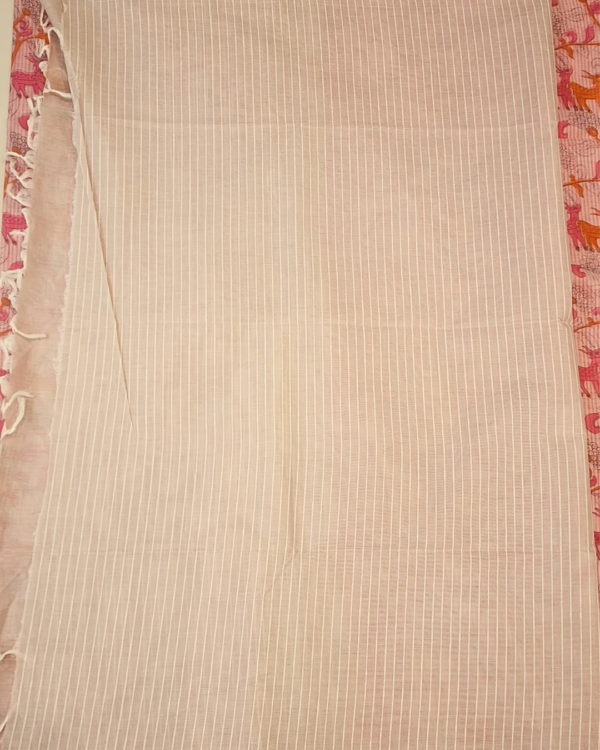 COTTON SAREES  -  Blush Peach with Coral Pink, Orange and Beige