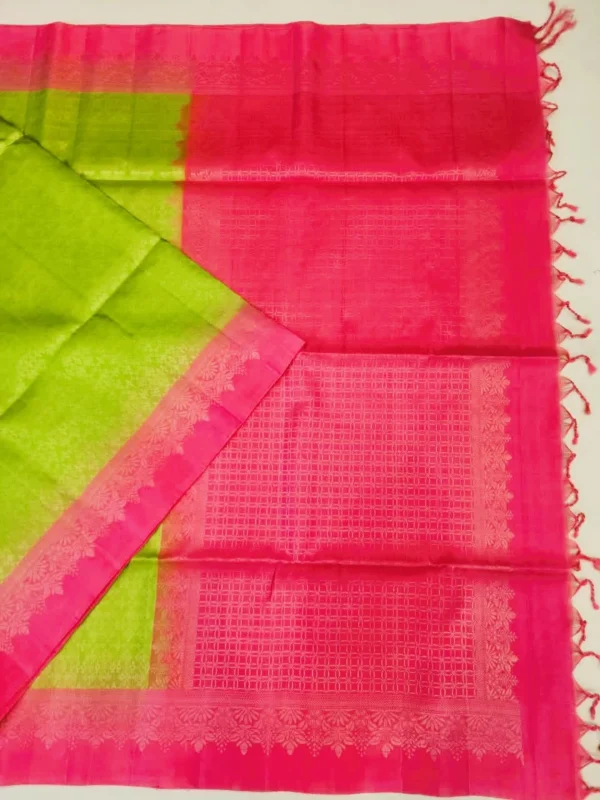 24 SOFT SILK SAREES - Parrot Green with Rani Pink