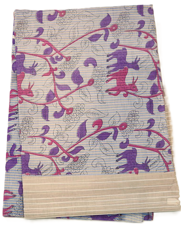 COTTON SAREES  - Light Sky Blue with Purple, Magenta & Beige