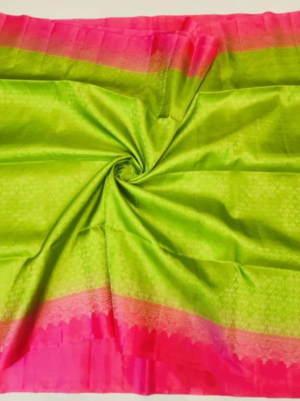 25 SOFT SILK SAREES - Parrot Green with Rani Pink