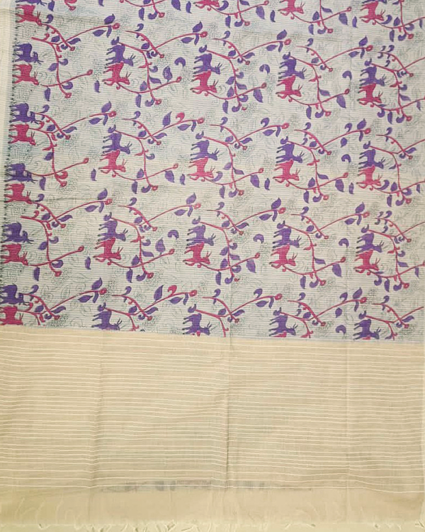 COTTON SAREES  - Light Sky Blue with Purple, Magenta & Beige