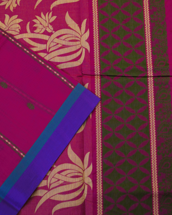 PURE COTTON SAREES - Rani Pink