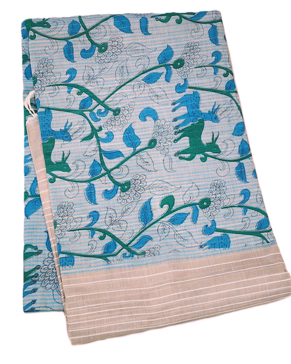 ..29 COTTON SAREES - Pastel Sky Blue with Teal Green & Royal Blue