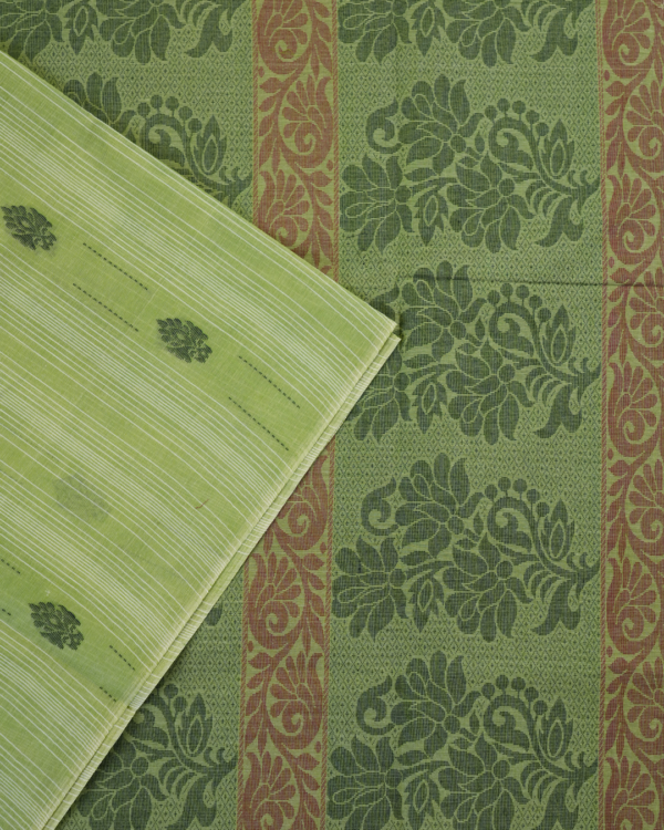 3 PURE COTTON SAREE - Light Olive Green with Dark Green