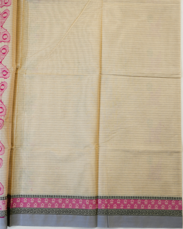 .3 PURE COTTON SAREES - Beige Grey with Pink & Charcoal Grey