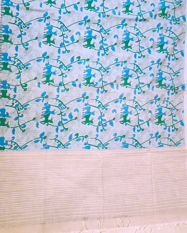 ..30 COTTON SAREES - Pastel Sky Blue with Teal Green & Royal Blue