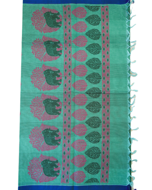 PURE COTTON SAREES - Aqua Green with Royal Blue & Magenta