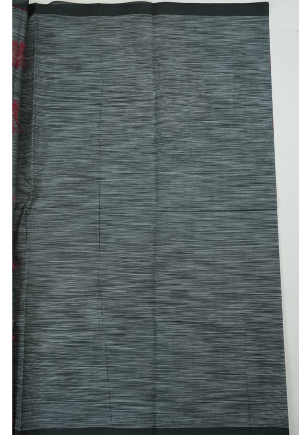 PURE COTTON SAREE - Charcoal Grey with White, Silver & Maroon