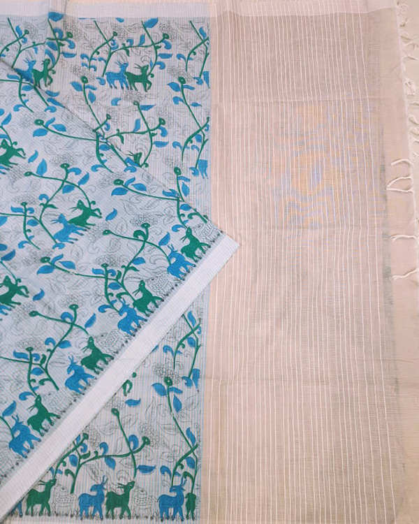 ..31 COTTON SAREES - Pastel Sky Blue with Teal Green & Royal Blue