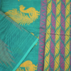 PURE COTTON SAREES - Teal Green with Multicolour Woven Accents