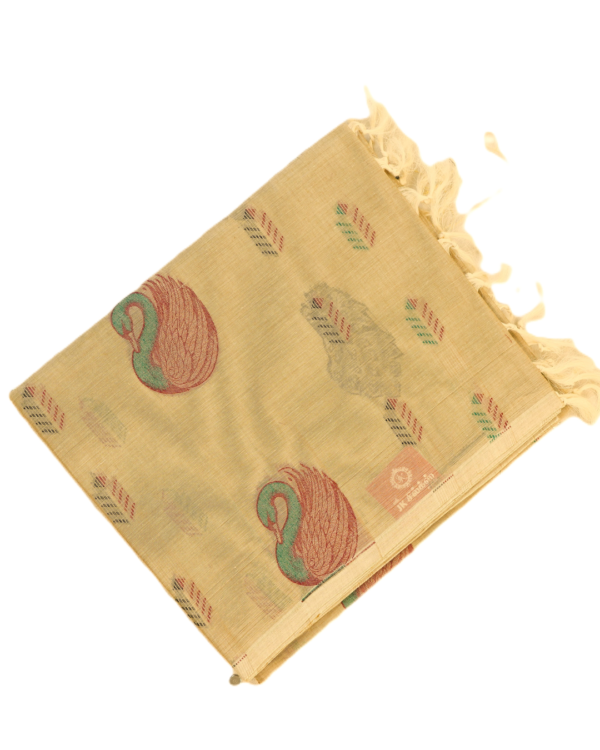 .33 PURE COTTON SAREES - Sand Beige with Multicolour Peacock Motifs