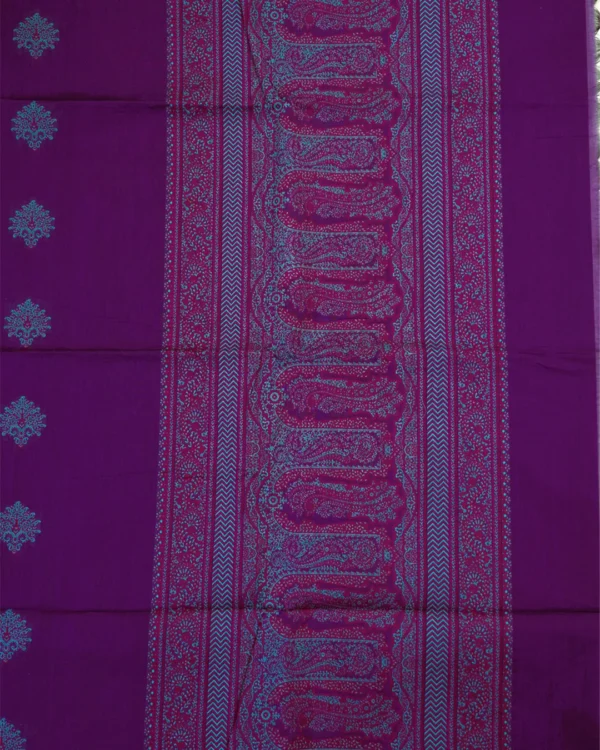 PURE COTTON SAREES - Rich Purple with Turquoise Blue