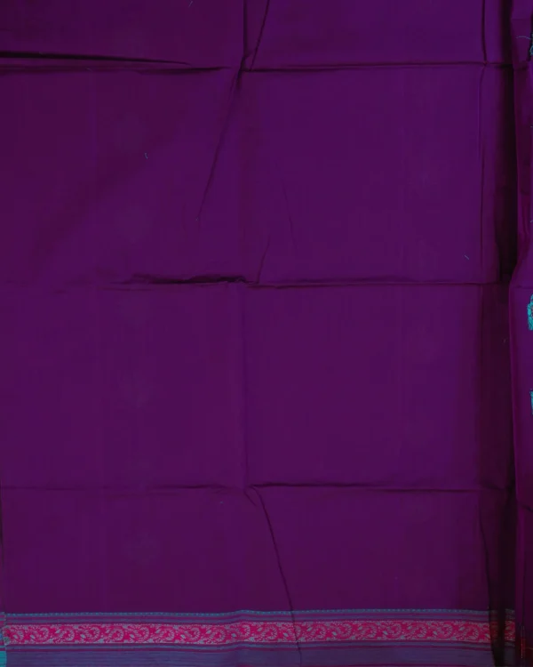 PURE COTTON SAREES - Rich Purple with Turquoise Blue