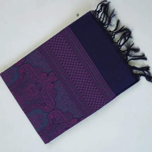 PURE COTTON SAREES - Deep Navy Purple with Magenta