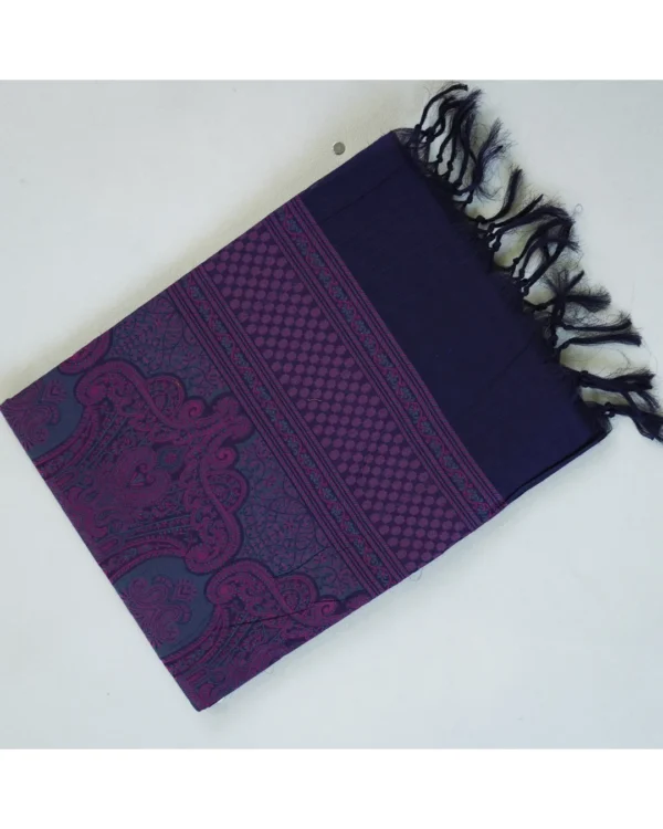 337 PURE COTTON SAREES - Deep Navy Purple with Magenta