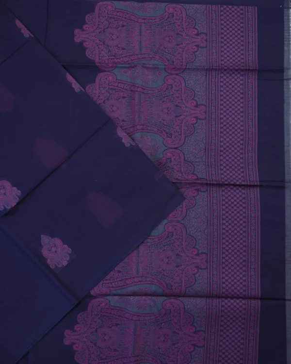 339 PURE COTTON SAREES - Deep Navy Purple with Magenta