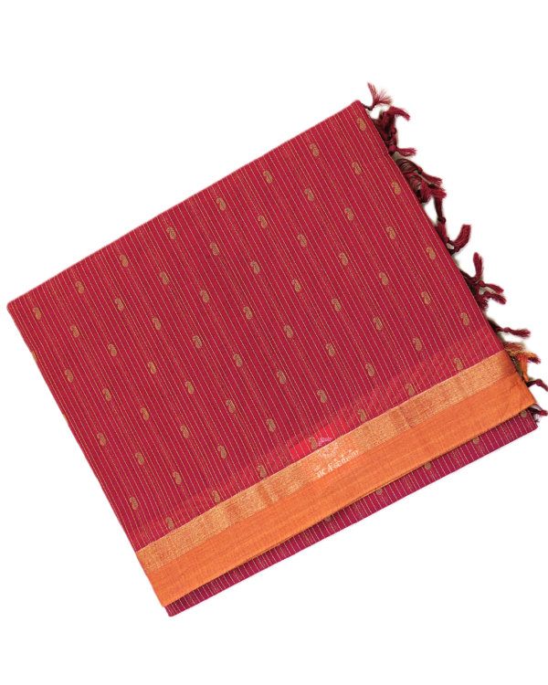 PURE COTTON SAREE - Wine Maroon with Peach Copper & Antique Gold