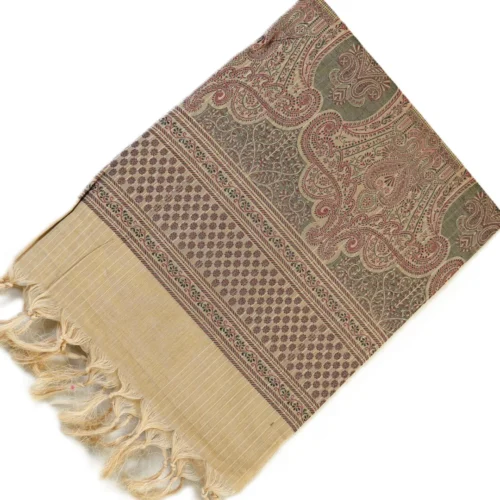 PURE COTTON SAREES - Sand Beige with Olive Green, Maroon & Black